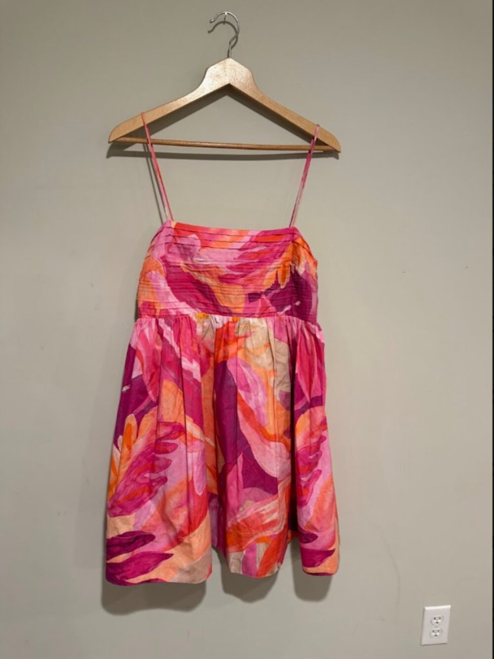 H&M Pink & Orange Abstract Spaghetti-Strap Mini Dress